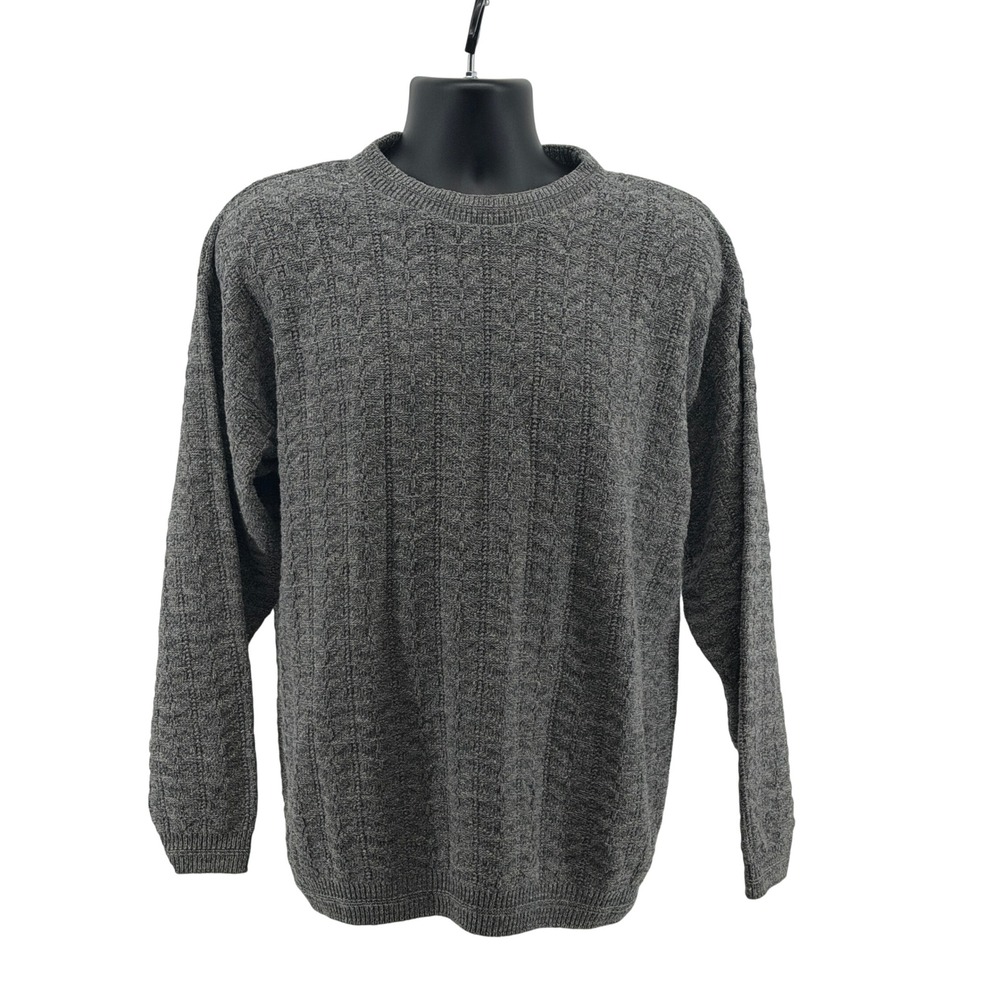 Cricketeer Sweater Mens M Gray Basketweave Knit Pullover Crewneck Long Sleeve